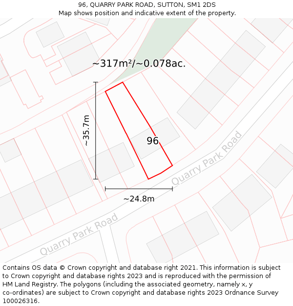 96, QUARRY PARK ROAD, SUTTON, SM1 2DS: Plot and title map