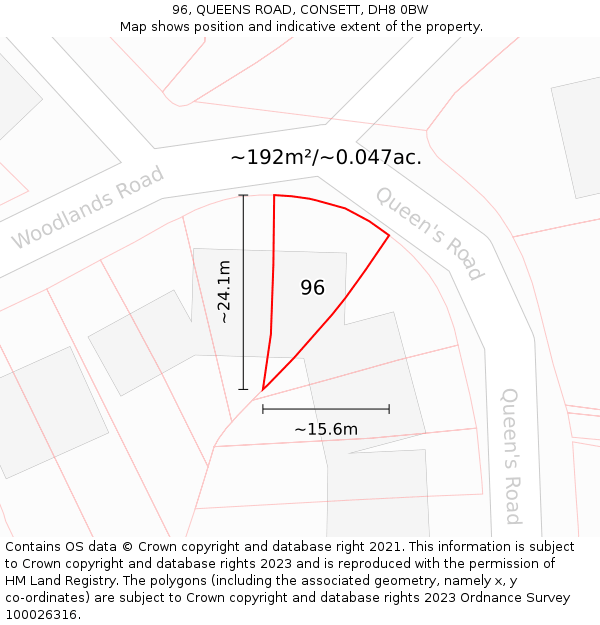 96, QUEENS ROAD, CONSETT, DH8 0BW: Plot and title map