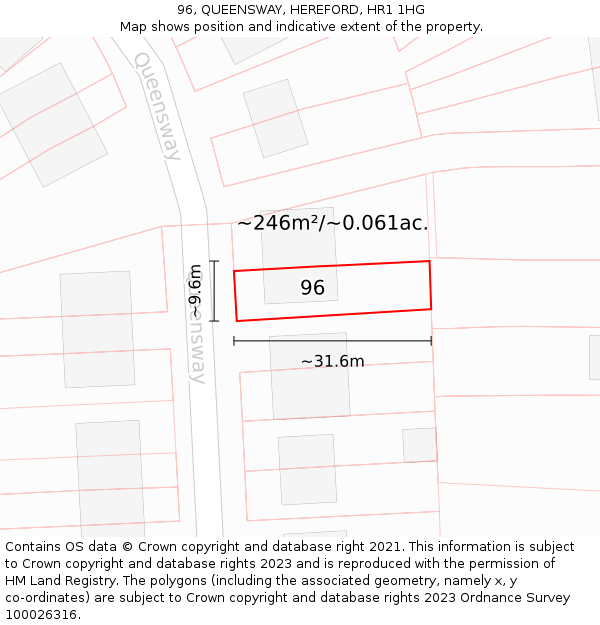 96, QUEENSWAY, HEREFORD, HR1 1HG: Plot and title map