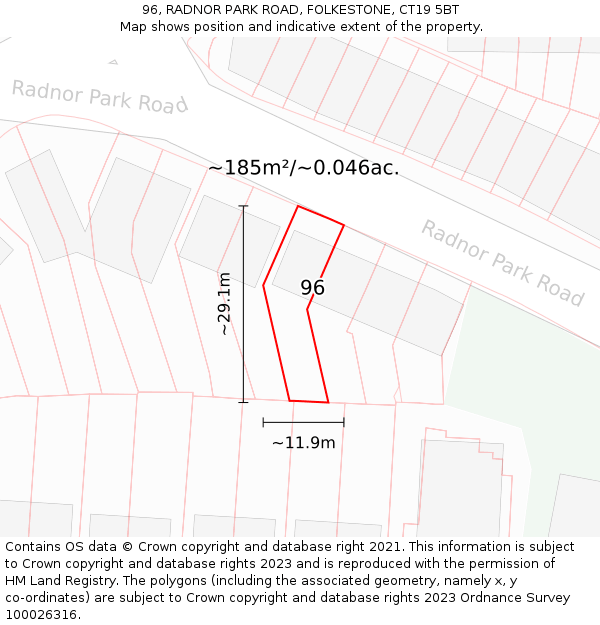 96, RADNOR PARK ROAD, FOLKESTONE, CT19 5BT: Plot and title map