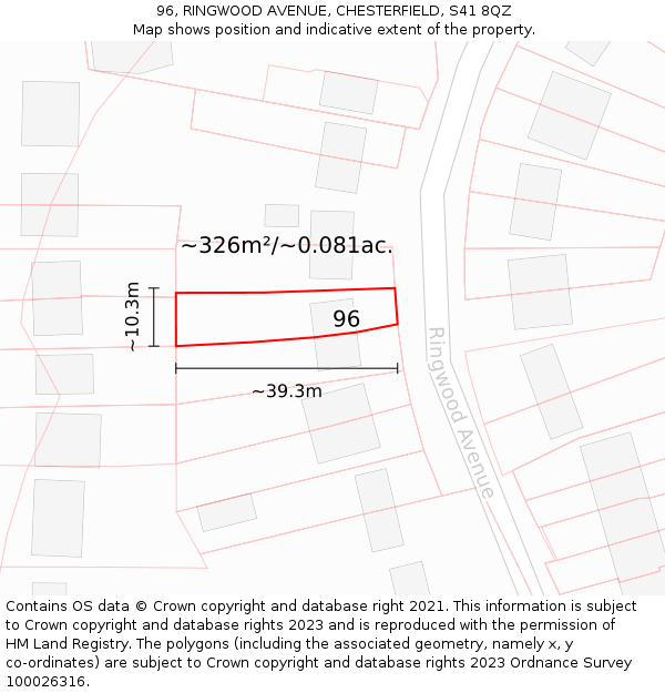 96, RINGWOOD AVENUE, CHESTERFIELD, S41 8QZ: Plot and title map