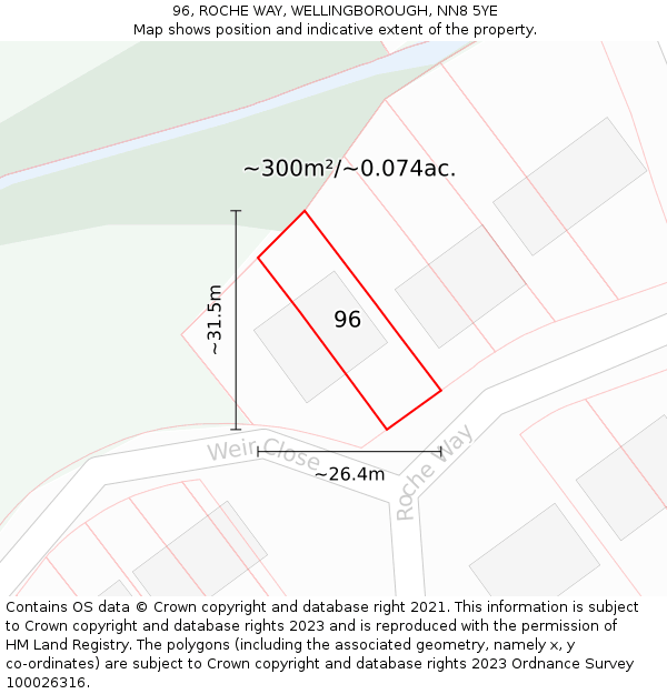 96, ROCHE WAY, WELLINGBOROUGH, NN8 5YE: Plot and title map