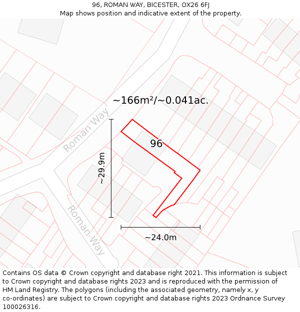96, ROMAN WAY, BICESTER, OX26 6FJ: Plot and title map