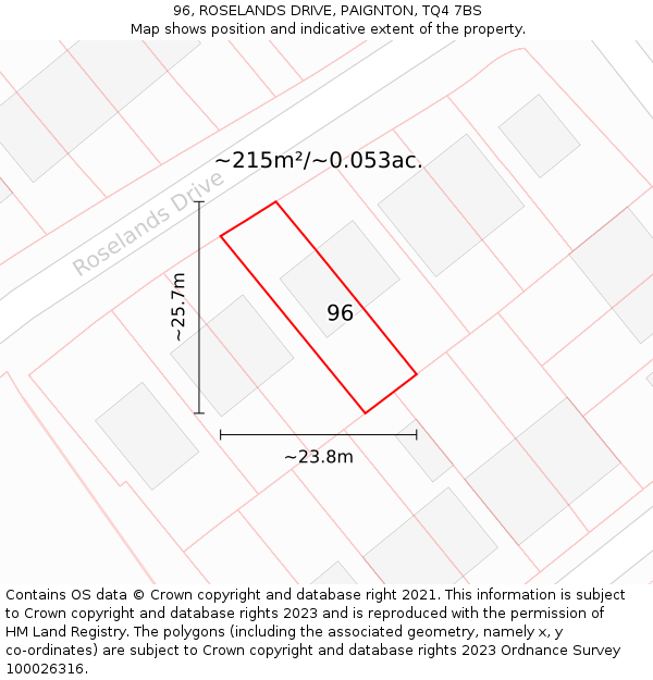 96, ROSELANDS DRIVE, PAIGNTON, TQ4 7BS: Plot and title map