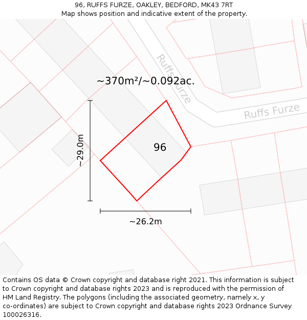96, RUFFS FURZE, OAKLEY, BEDFORD, MK43 7RT: Plot and title map