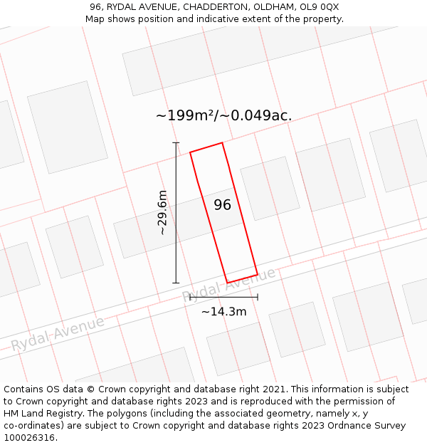 96, RYDAL AVENUE, CHADDERTON, OLDHAM, OL9 0QX: Plot and title map