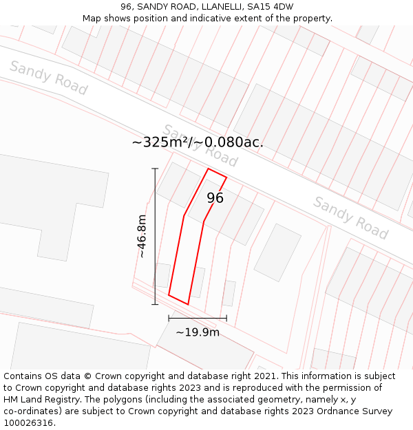 96, SANDY ROAD, LLANELLI, SA15 4DW: Plot and title map
