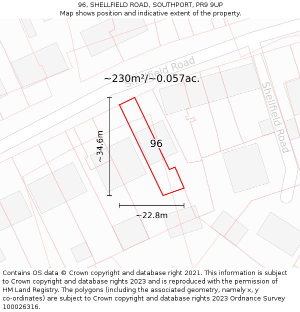 96, SHELLFIELD ROAD, SOUTHPORT, PR9 9UP: Plot and title map