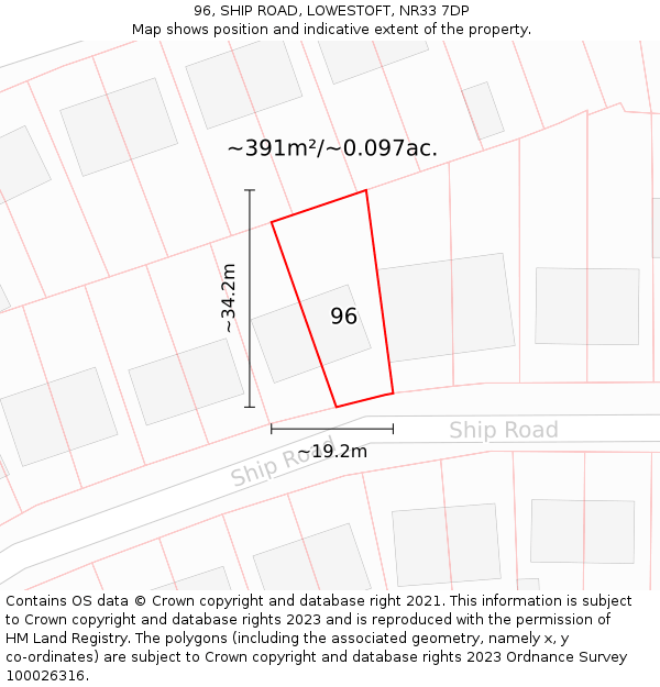 96, SHIP ROAD, LOWESTOFT, NR33 7DP: Plot and title map