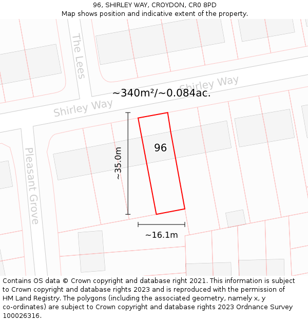 96, SHIRLEY WAY, CROYDON, CR0 8PD: Plot and title map