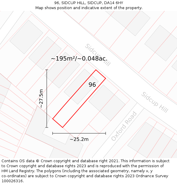 96, SIDCUP HILL, SIDCUP, DA14 6HY: Plot and title map