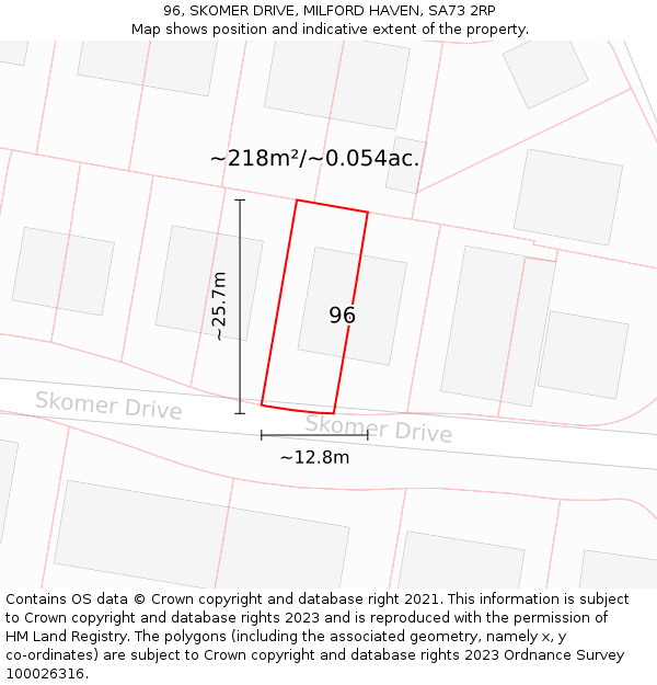 96, SKOMER DRIVE, MILFORD HAVEN, SA73 2RP: Plot and title map