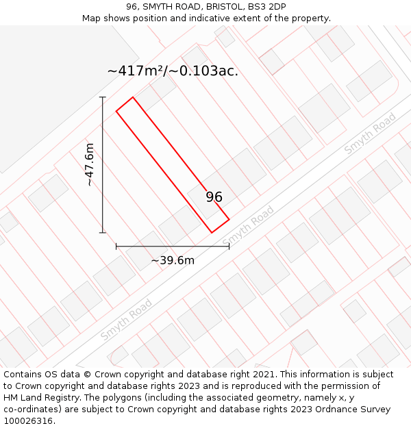 96, SMYTH ROAD, BRISTOL, BS3 2DP: Plot and title map