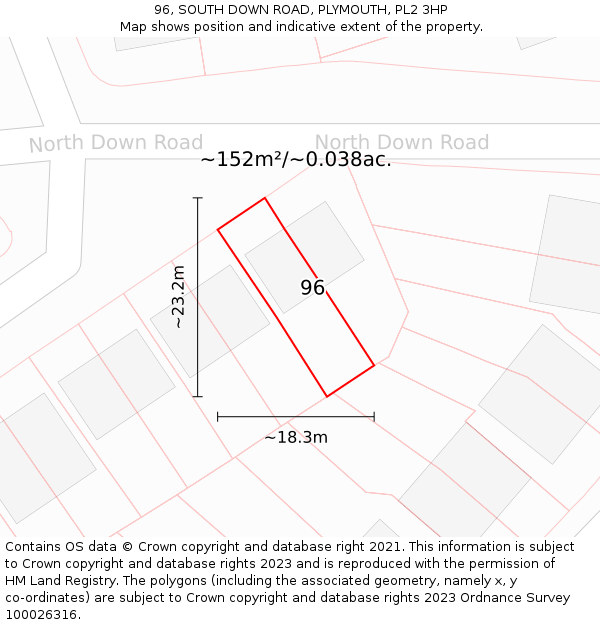 96, SOUTH DOWN ROAD, PLYMOUTH, PL2 3HP: Plot and title map