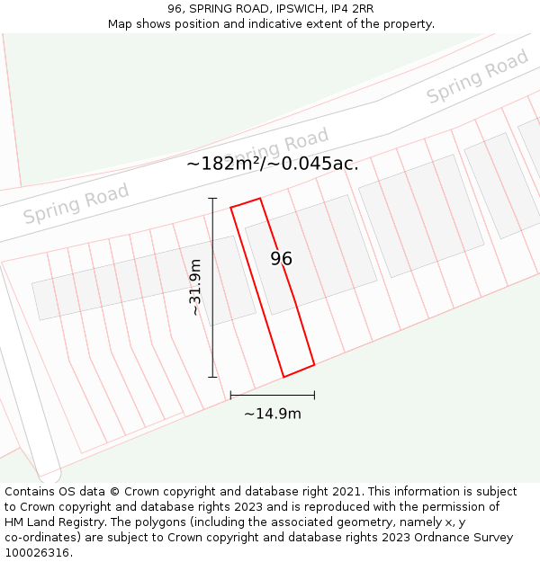 96, SPRING ROAD, IPSWICH, IP4 2RR: Plot and title map