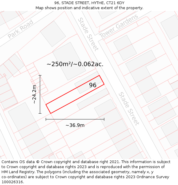96, STADE STREET, HYTHE, CT21 6DY: Plot and title map
