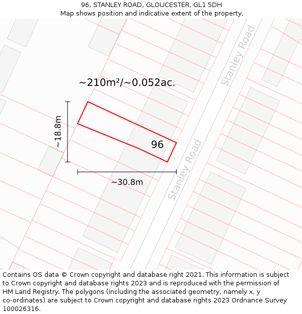 96, STANLEY ROAD, GLOUCESTER, GL1 5DH: Plot and title map