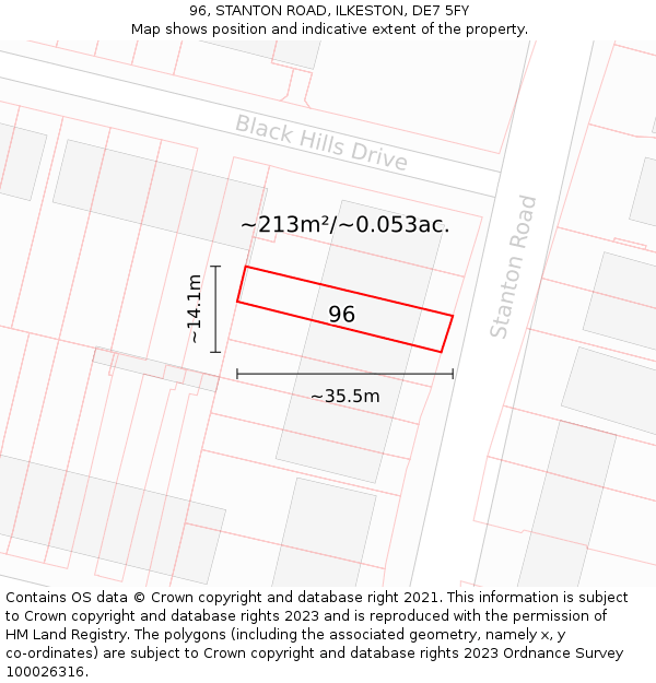 96, STANTON ROAD, ILKESTON, DE7 5FY: Plot and title map