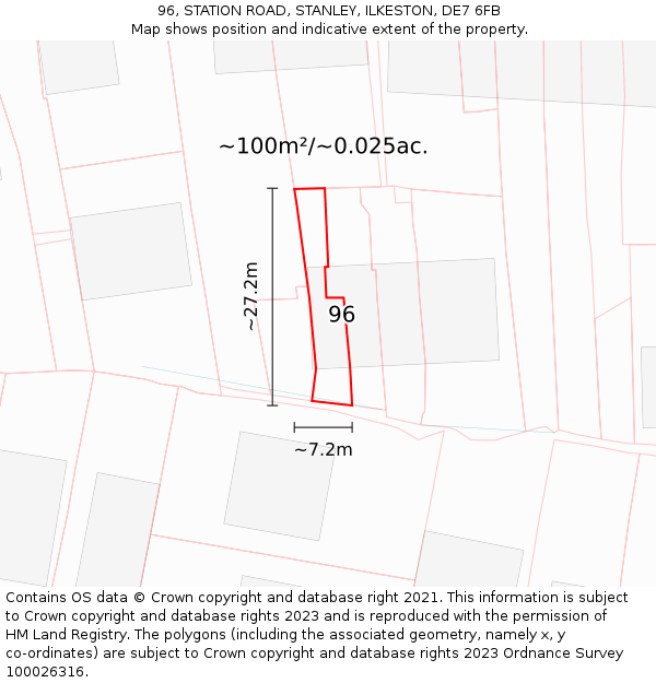 96, STATION ROAD, STANLEY, ILKESTON, DE7 6FB: Plot and title map