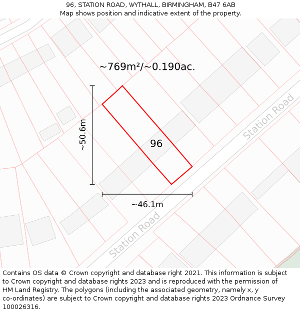 96, STATION ROAD, WYTHALL, BIRMINGHAM, B47 6AB: Plot and title map