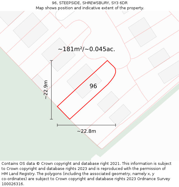 96, STEEPSIDE, SHREWSBURY, SY3 6DR: Plot and title map