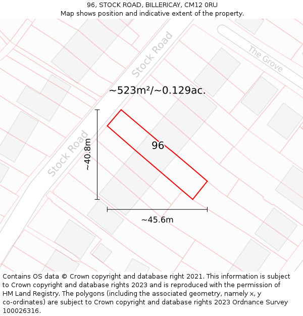 96, STOCK ROAD, BILLERICAY, CM12 0RU: Plot and title map