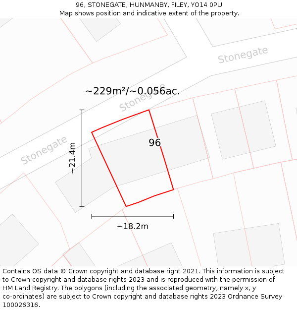 96, STONEGATE, HUNMANBY, FILEY, YO14 0PU: Plot and title map