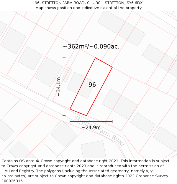 96, STRETTON FARM ROAD, CHURCH STRETTON, SY6 6DX: Plot and title map