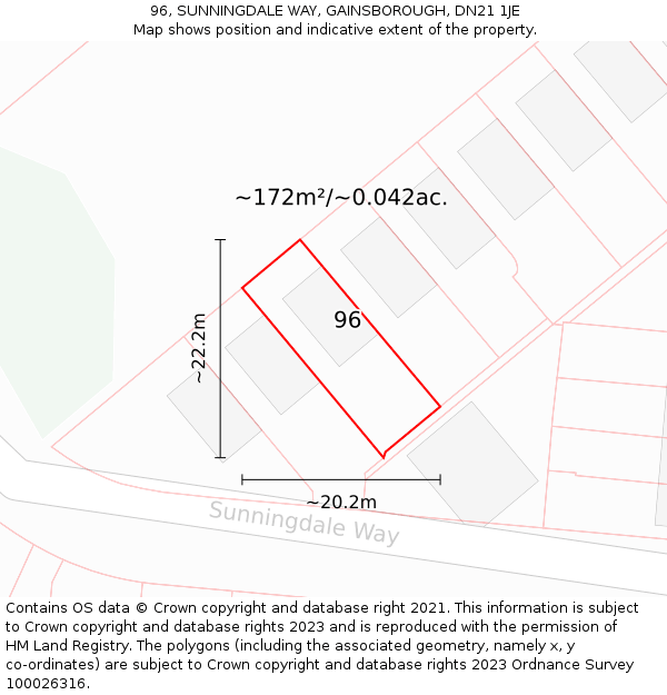 96, SUNNINGDALE WAY, GAINSBOROUGH, DN21 1JE: Plot and title map