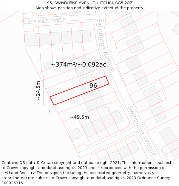 96, SWINBURNE AVENUE, HITCHIN, SG5 2QZ: Plot and title map