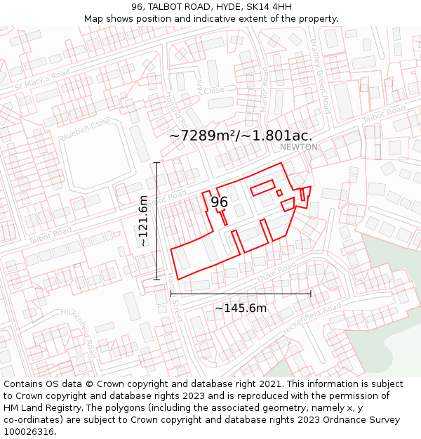 96, TALBOT ROAD, HYDE, SK14 4HH: Plot and title map