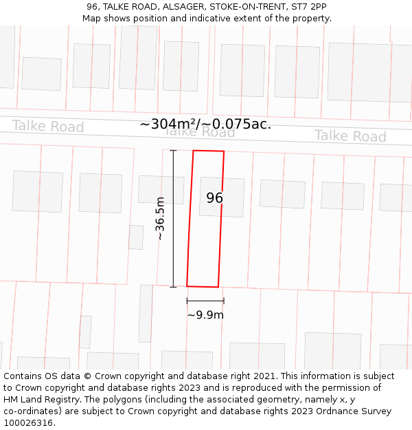 96, TALKE ROAD, ALSAGER, STOKE-ON-TRENT, ST7 2PP: Plot and title map