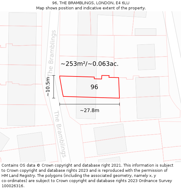 96, THE BRAMBLINGS, LONDON, E4 6LU: Plot and title map