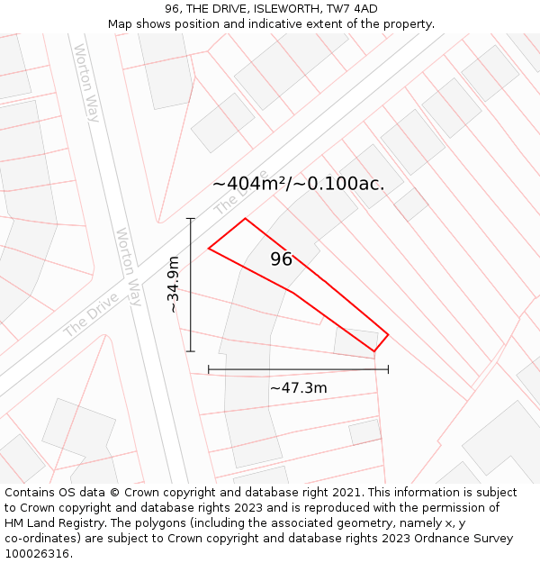 96, THE DRIVE, ISLEWORTH, TW7 4AD: Plot and title map