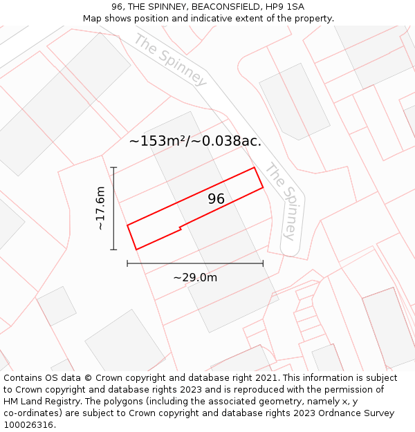96, THE SPINNEY, BEACONSFIELD, HP9 1SA: Plot and title map