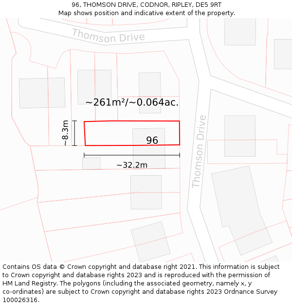 96, THOMSON DRIVE, CODNOR, RIPLEY, DE5 9RT: Plot and title map