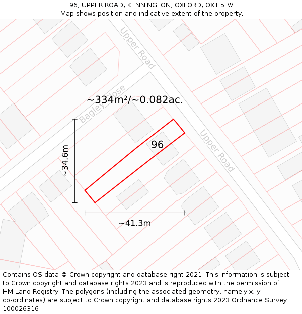 96, UPPER ROAD, KENNINGTON, OXFORD, OX1 5LW: Plot and title map