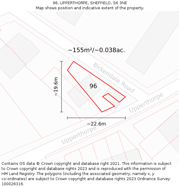 96, UPPERTHORPE, SHEFFIELD, S6 3NE: Plot and title map