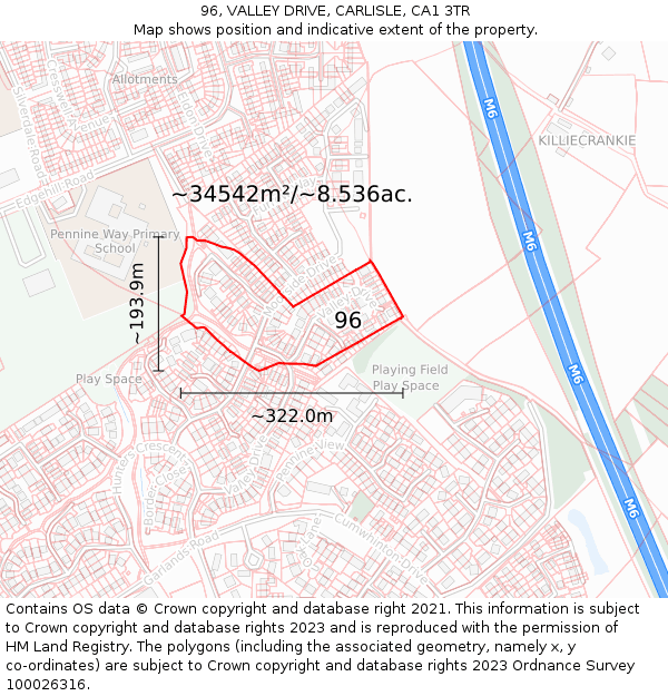 96, VALLEY DRIVE, CARLISLE, CA1 3TR: Plot and title map
