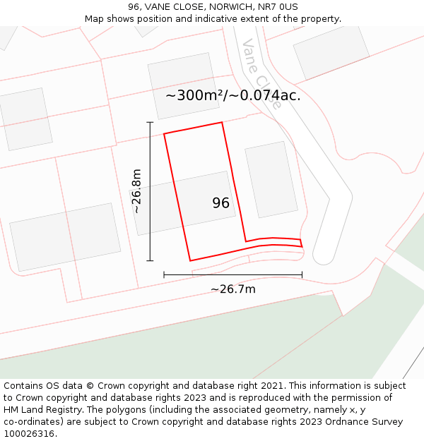 96, VANE CLOSE, NORWICH, NR7 0US: Plot and title map