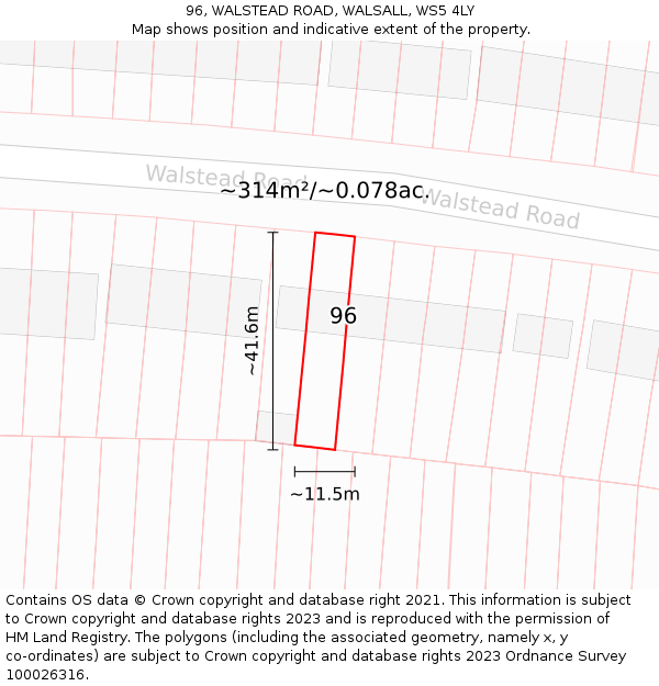 96, WALSTEAD ROAD, WALSALL, WS5 4LY: Plot and title map