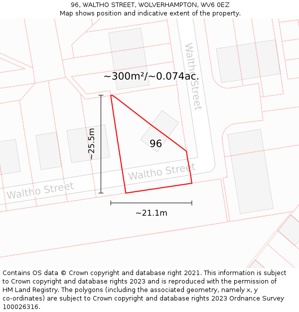 96, WALTHO STREET, WOLVERHAMPTON, WV6 0EZ: Plot and title map