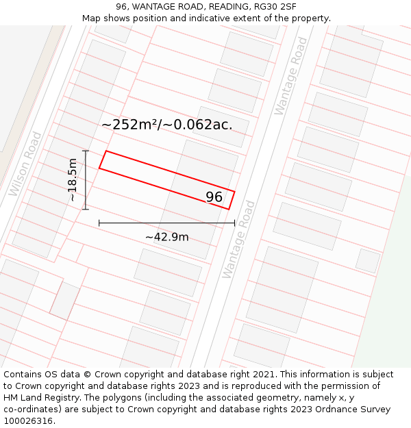 96, WANTAGE ROAD, READING, RG30 2SF: Plot and title map