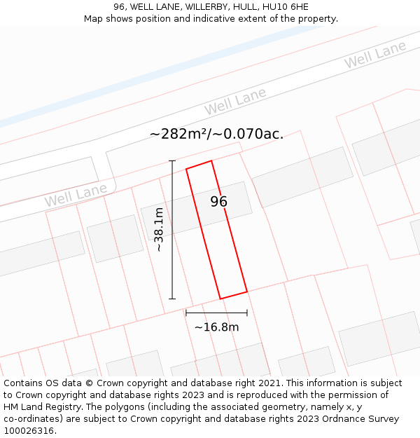 96, WELL LANE, WILLERBY, HULL, HU10 6HE: Plot and title map