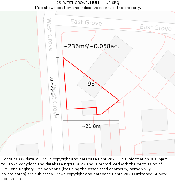 96, WEST GROVE, HULL, HU4 6RQ: Plot and title map