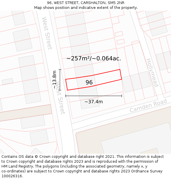 96, WEST STREET, CARSHALTON, SM5 2NR: Plot and title map