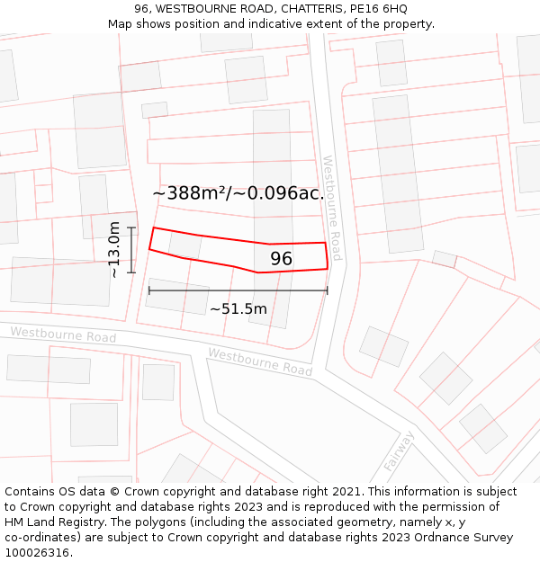 96, WESTBOURNE ROAD, CHATTERIS, PE16 6HQ: Plot and title map
