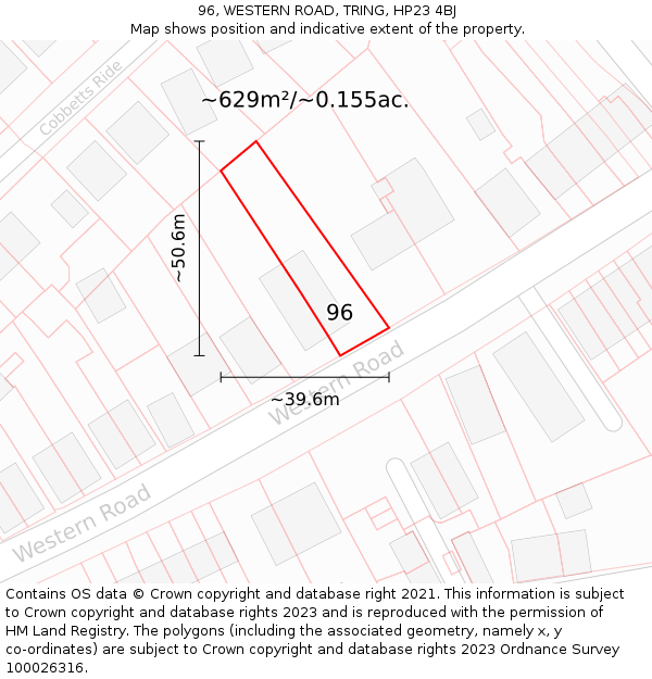 96, WESTERN ROAD, TRING, HP23 4BJ: Plot and title map