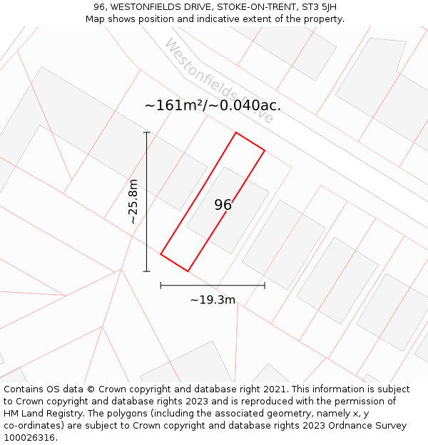 96, WESTONFIELDS DRIVE, STOKE-ON-TRENT, ST3 5JH: Plot and title map