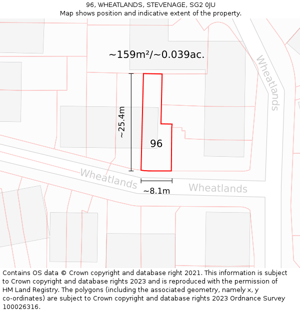 96, WHEATLANDS, STEVENAGE, SG2 0JU: Plot and title map